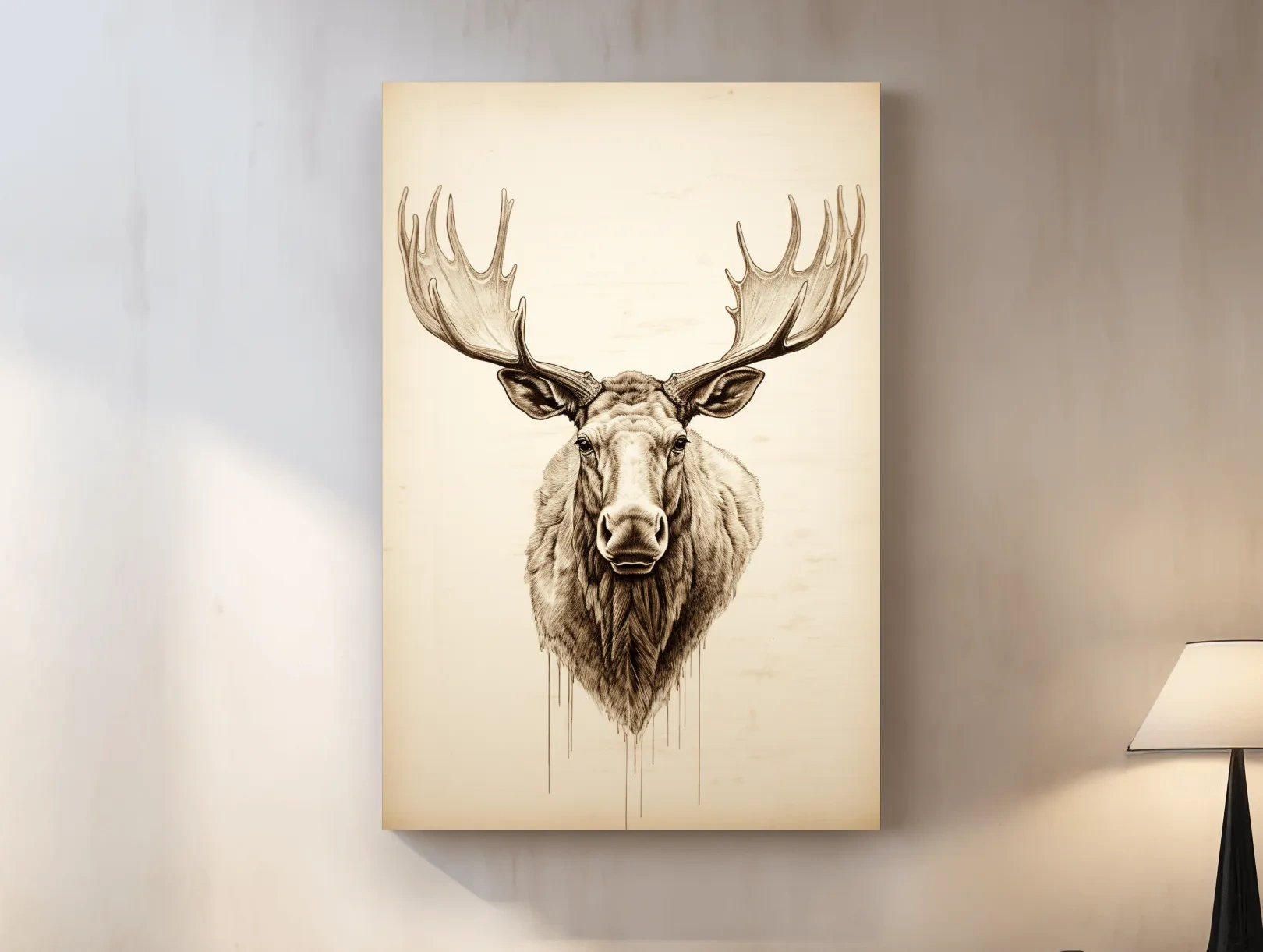 Rustic Moose Head Sketch Illustration - Vintage Sepia Wildlife Wall Art