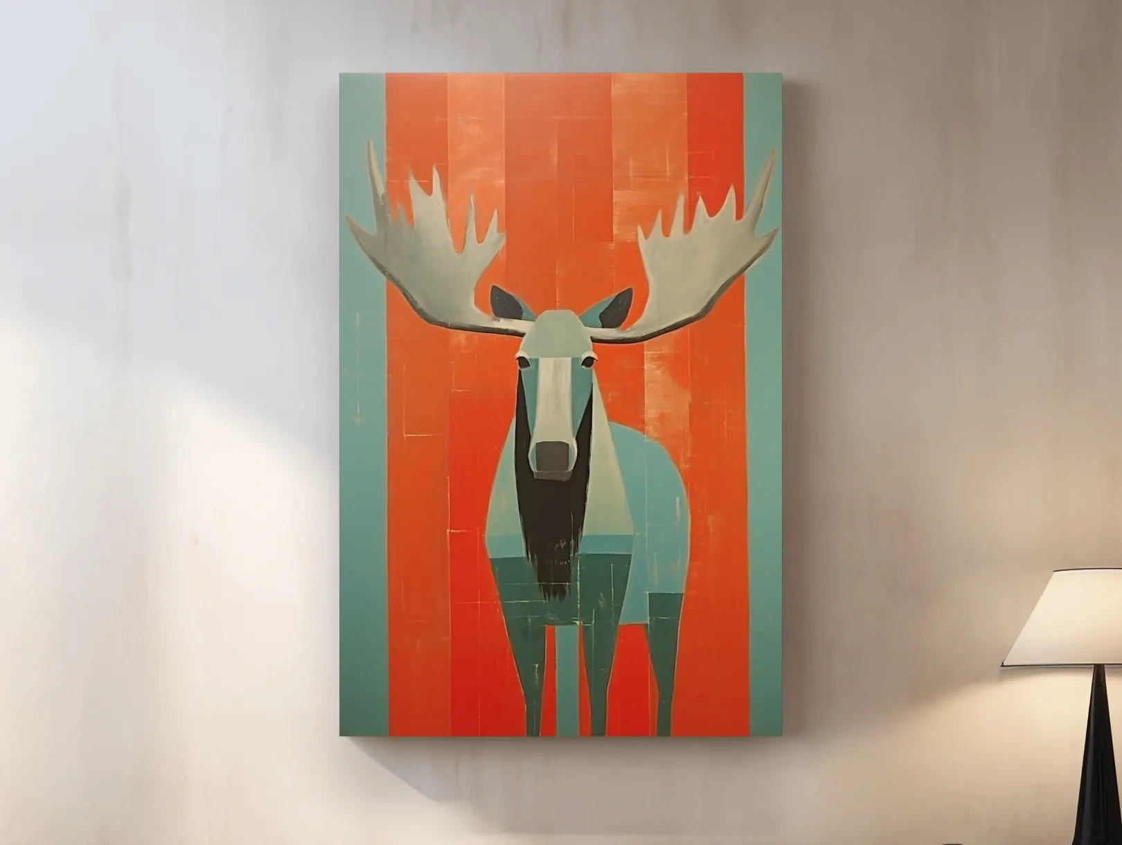 Mid Century Modern Rustic Moose Portrait Painting -  Wildlife Wall Art