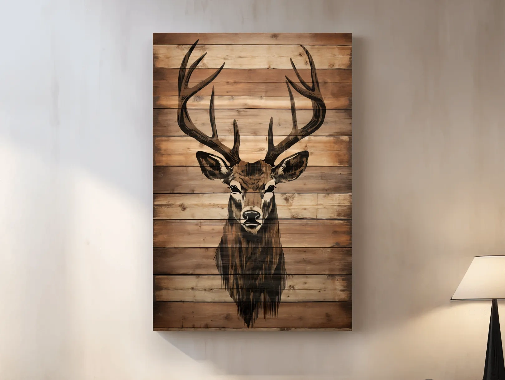 Rustic Stag Head Wood Burning Art - Cabin Lodge Wildlife Artwork