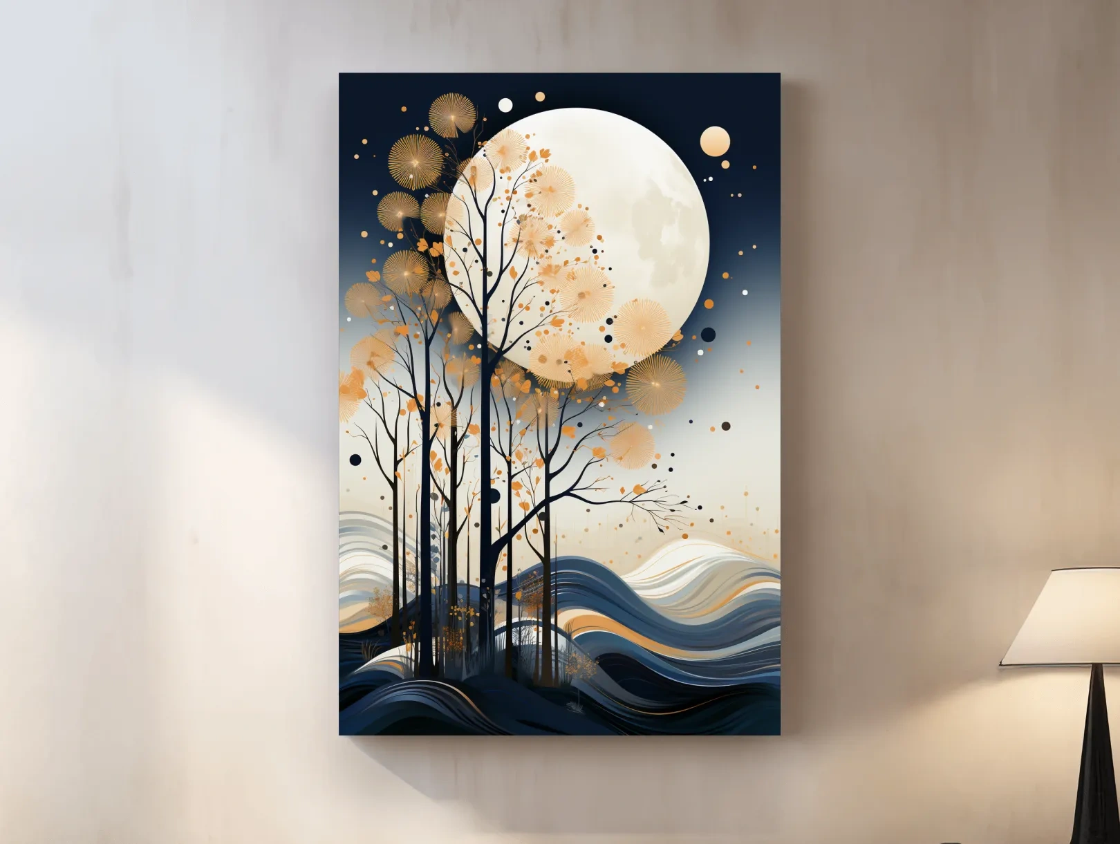 Abstract Moonlit Forest Silhouette - Elegant Boho Landscape Wall Art