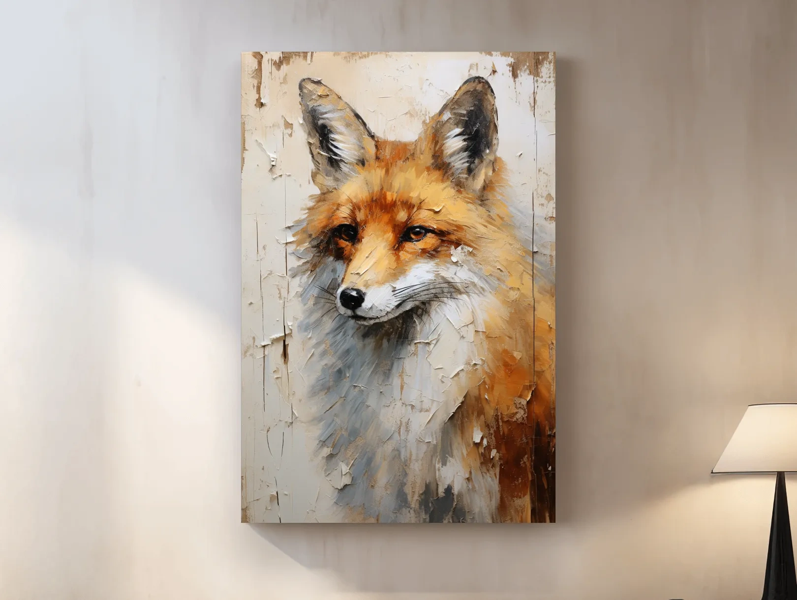Textured Fox Portrait Painting - Rustic Wildlife Wall Art