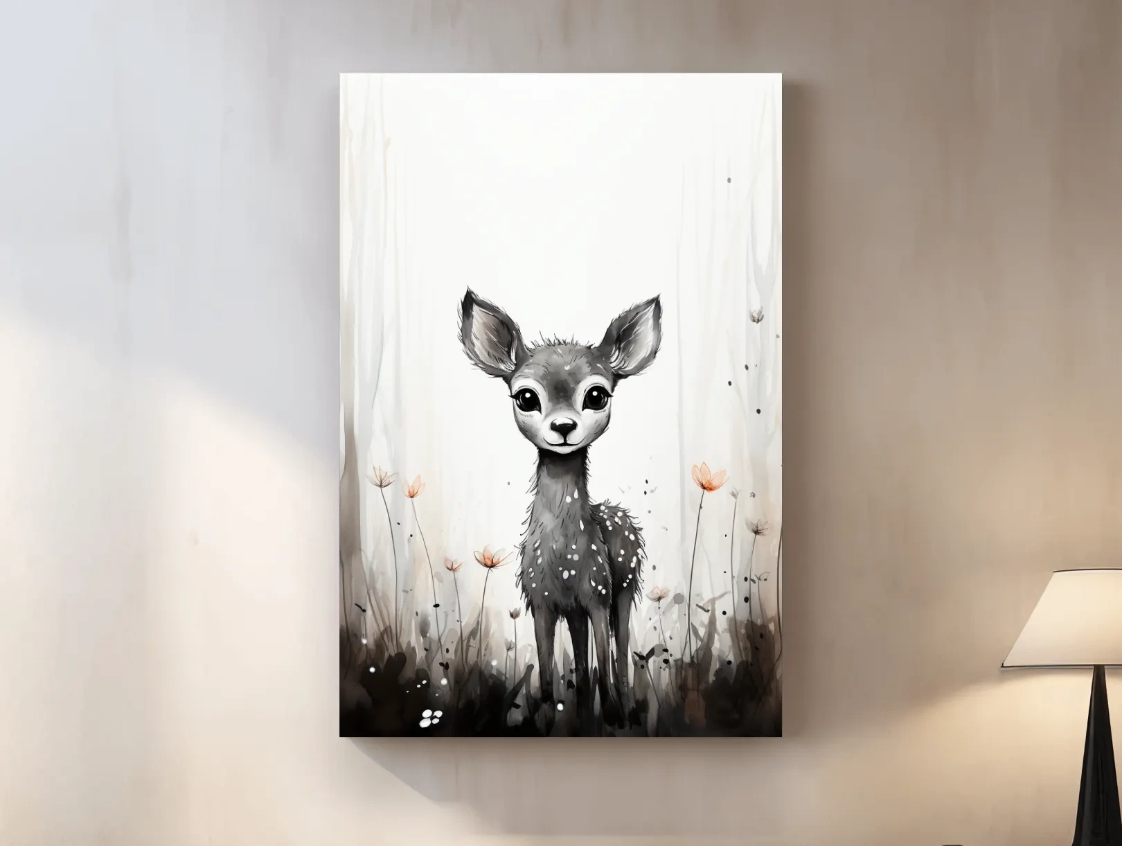 Cute Deer Fawn Watercolor Illustration - Whimsical Woodland Nursery Wall Art