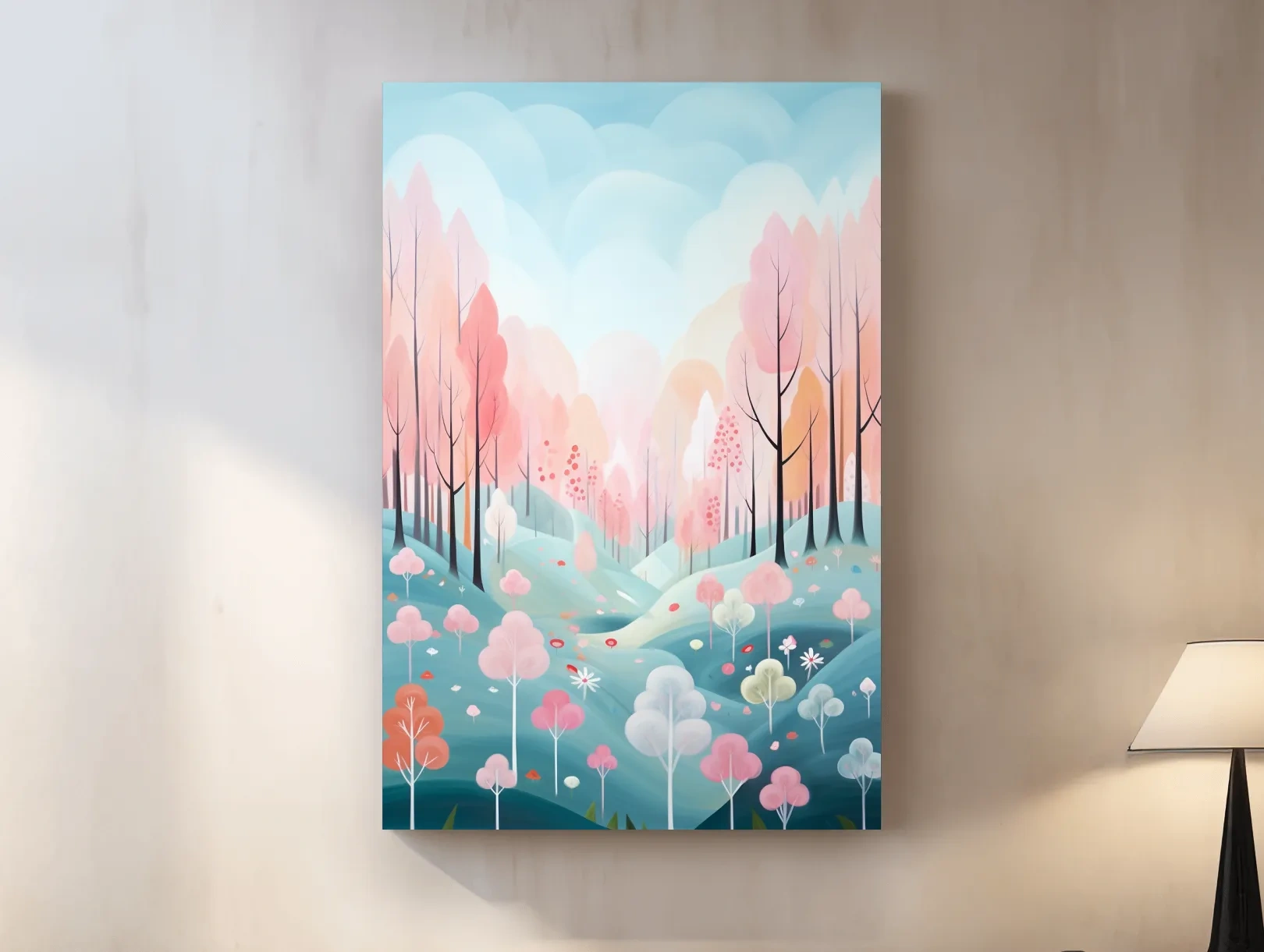 Whimsical Pastel Spring Forest Landscape - Dreamy Nature Wall Art