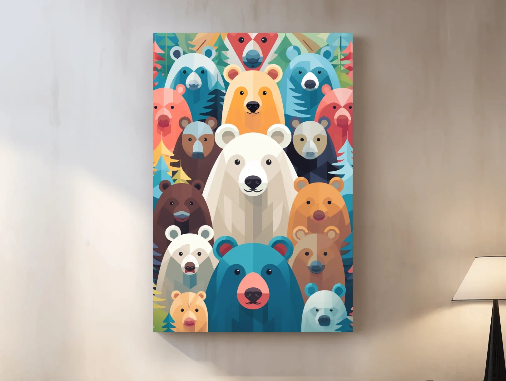 Colorful Bear Family Collage - Childrens Nursery Wildlife Wall Art