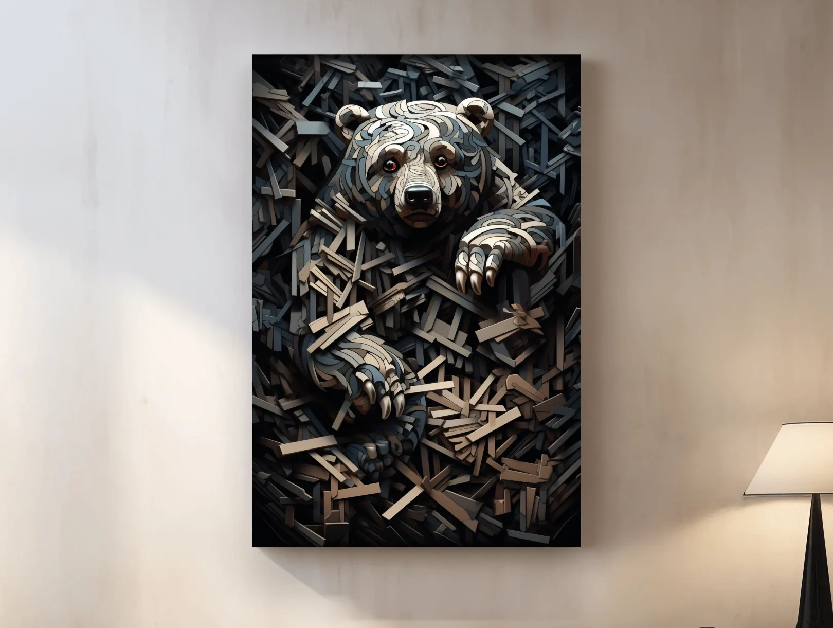 Deconstructed Hidden Grizzly Bear - 3D Abstract Wildlife Wall Art