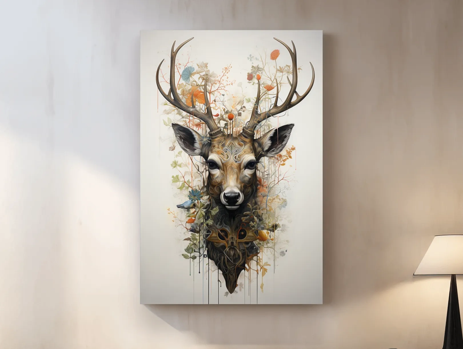 Ornate Floral Deer Head Illustration - Elegant Woodland Wildlife Wall Art