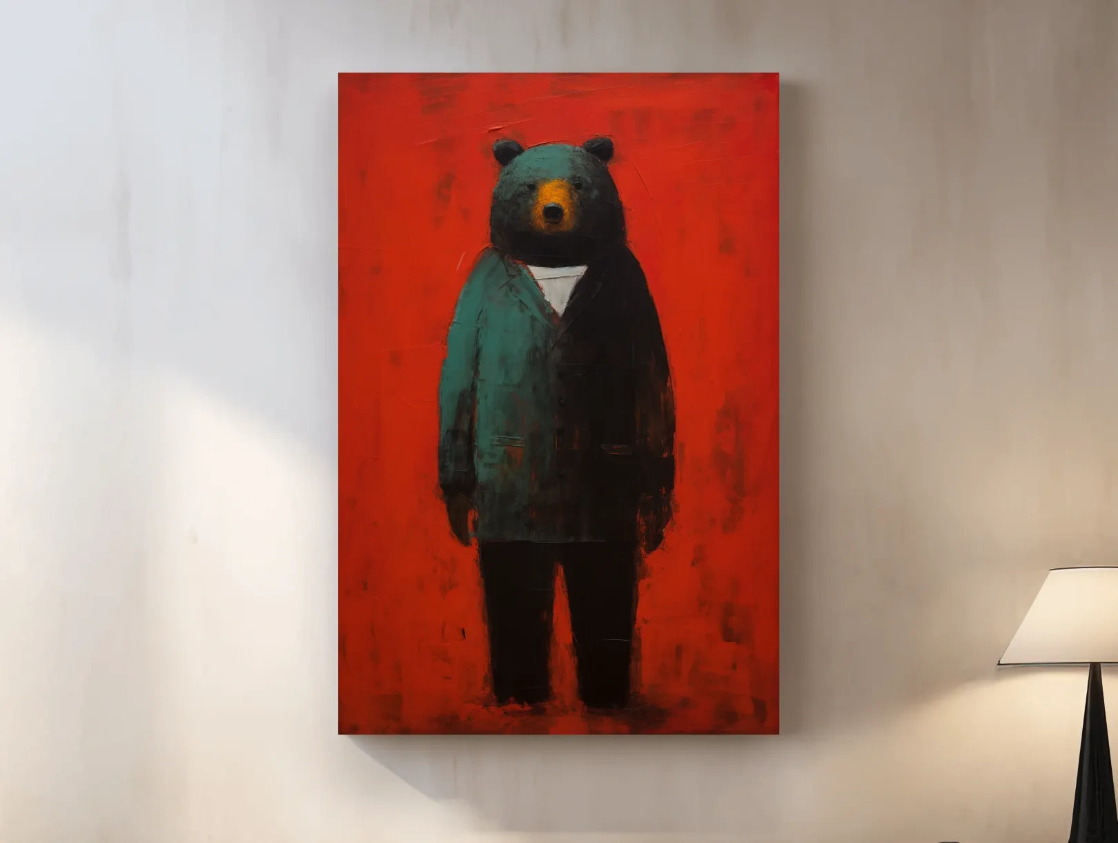 Moody Bear Wearing Suit Portrait Painting - Expressive Wildlife Wall Art