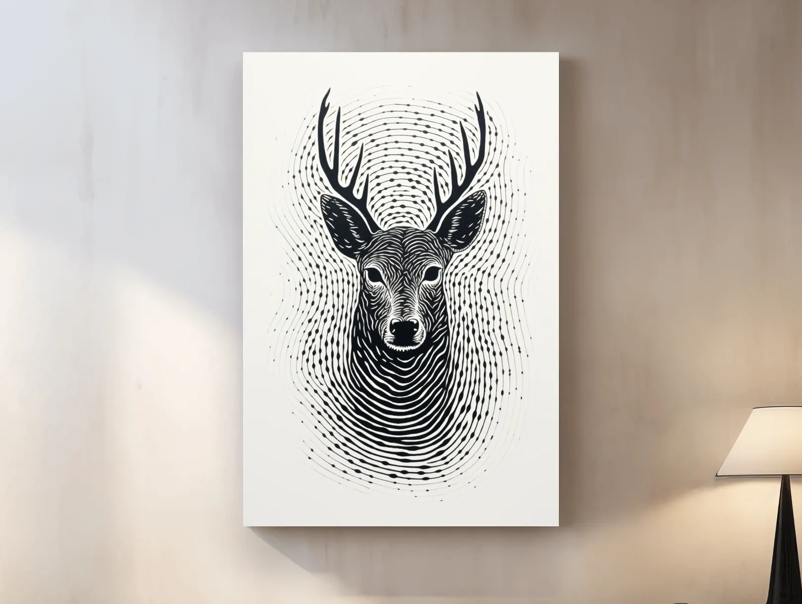 Abstract fingerprint swirling art drawing of a deer head