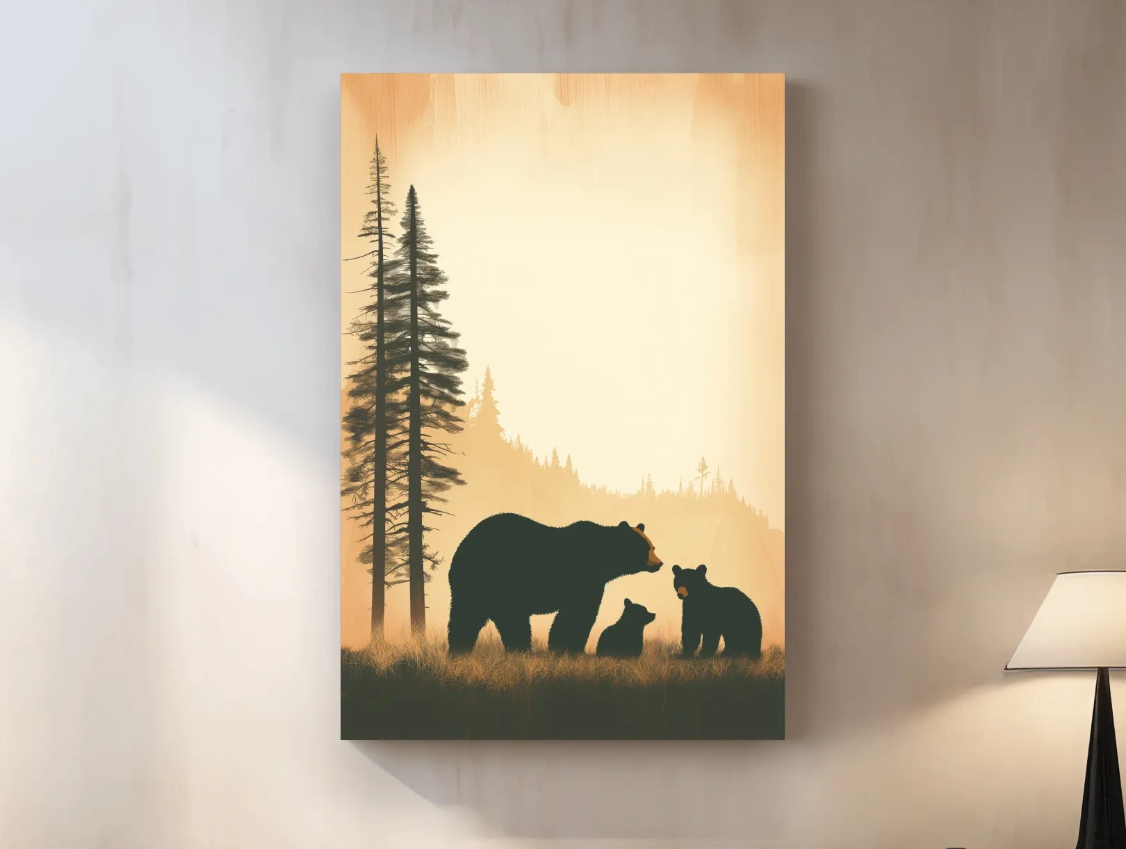 Bear Family Forest Silhouette Illustration - Minimalist Wildlife Artwork