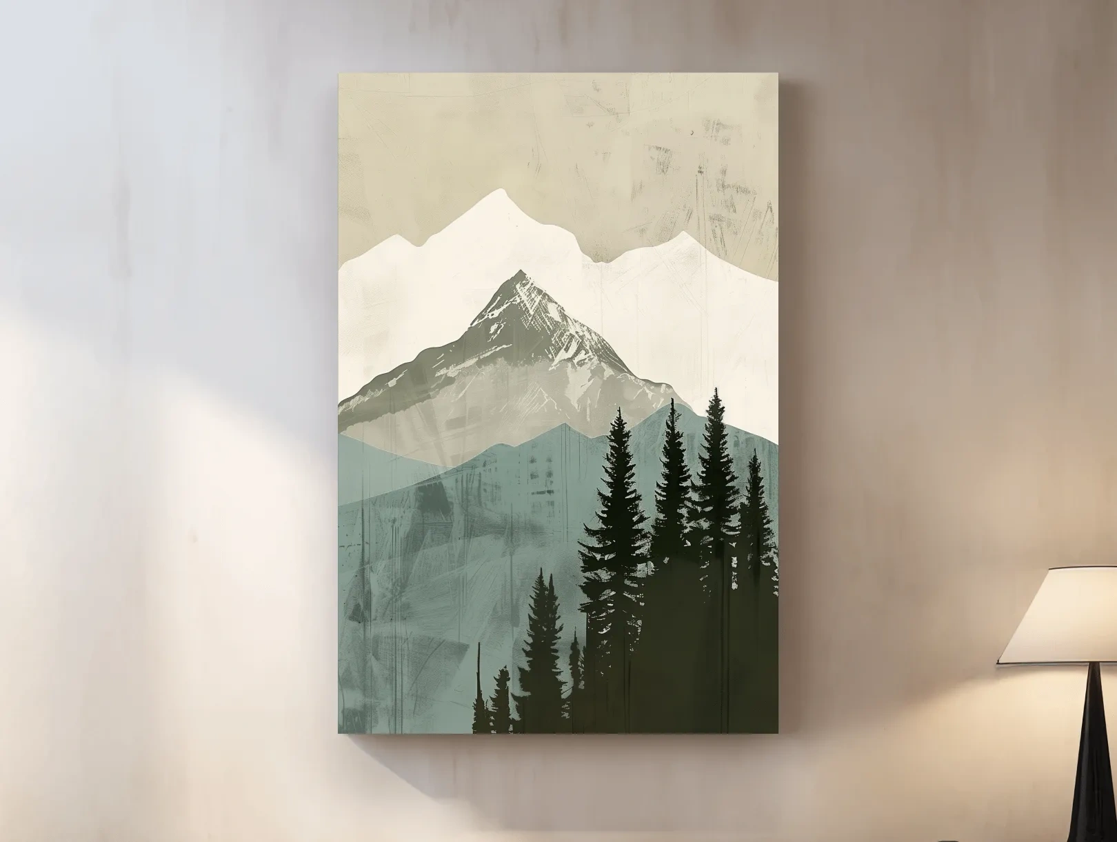 Scandinavian Mountain Peak And Pine Forest Artwork - Minimalist Landscape Wall Art