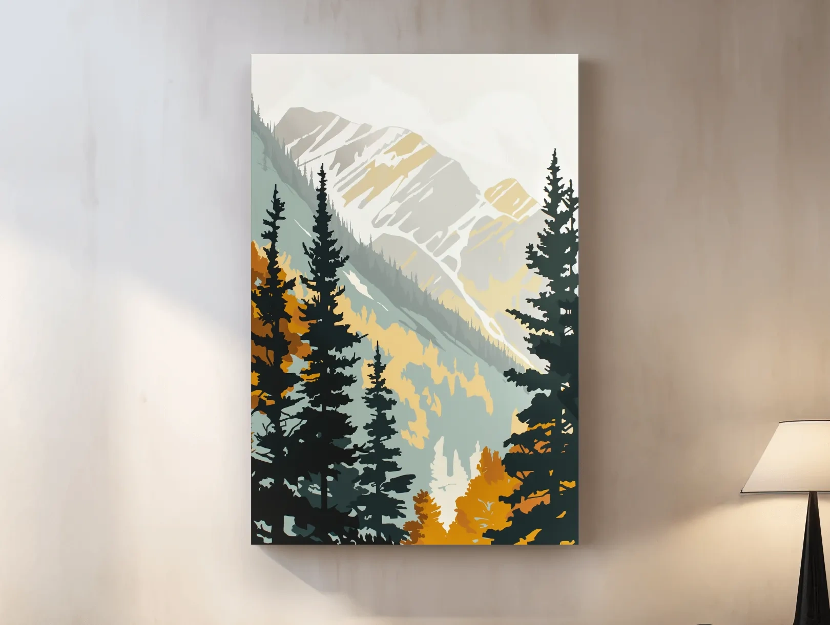 Minimalist Alpine Mountain & Pine Forest - Scandinavian Landscape Wall Art