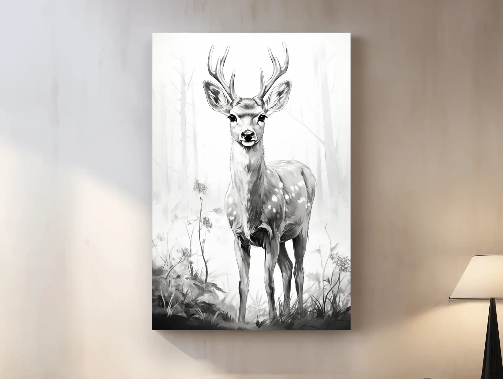 Minimalist Black And White Deer Sketch - Woodland Wildlife Wall Art