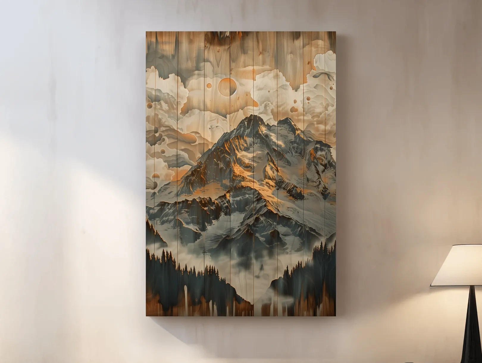 Rustic Glacier Mountain Range Artwork - Vintage Wood Grain Alpine Wall Art