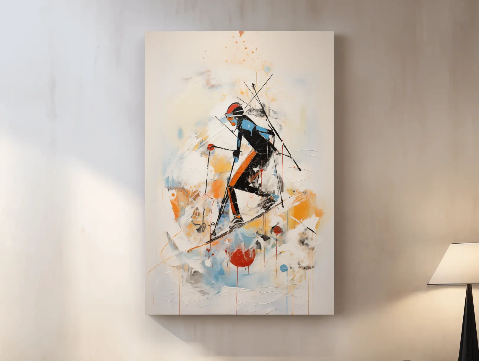 Abstract Ski Mountaineer Painting - Modern Winter Adventure Wall Art