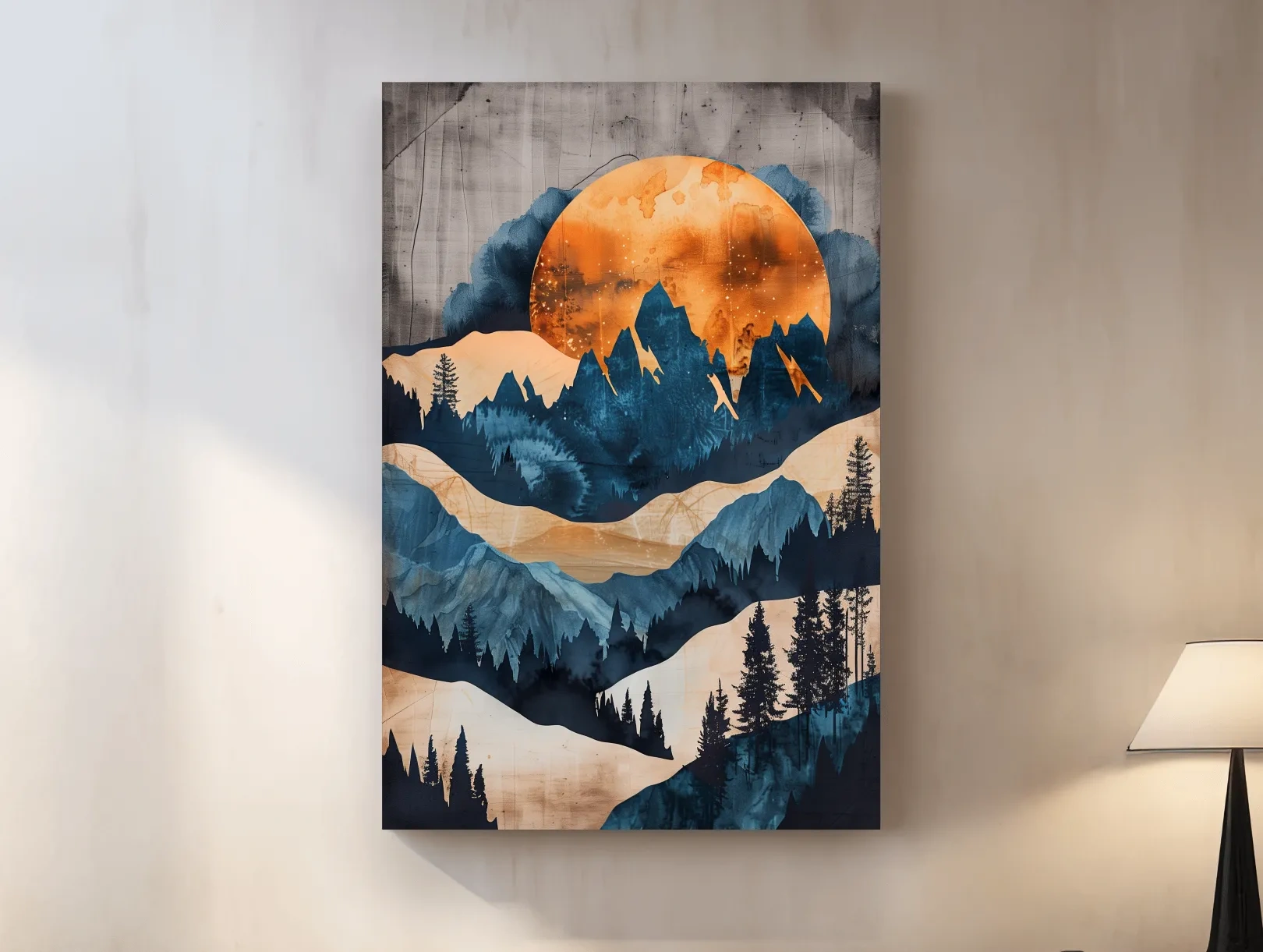 Moody Abstract Mountain Sunset - Forest Watercolor Wall Art