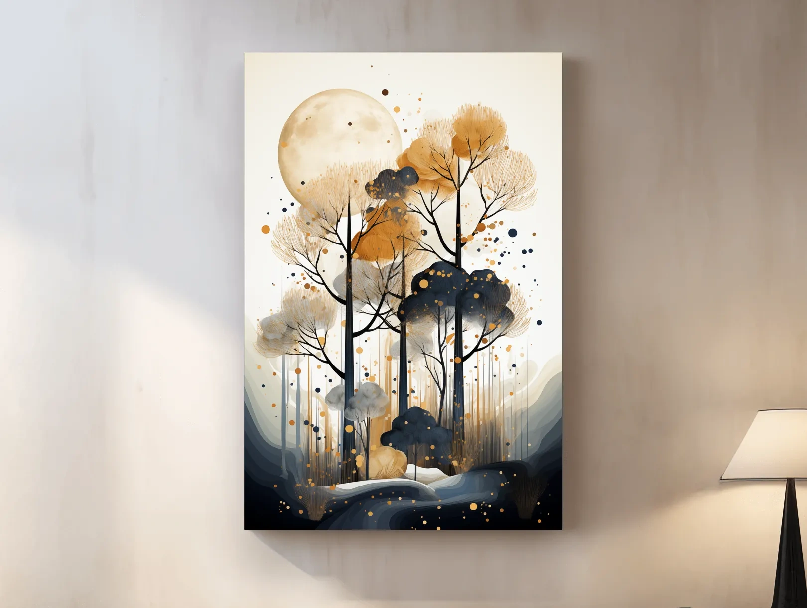 Surreal Chic Moonlit Boho Forest Illustration - Modern Botanical Wall Art