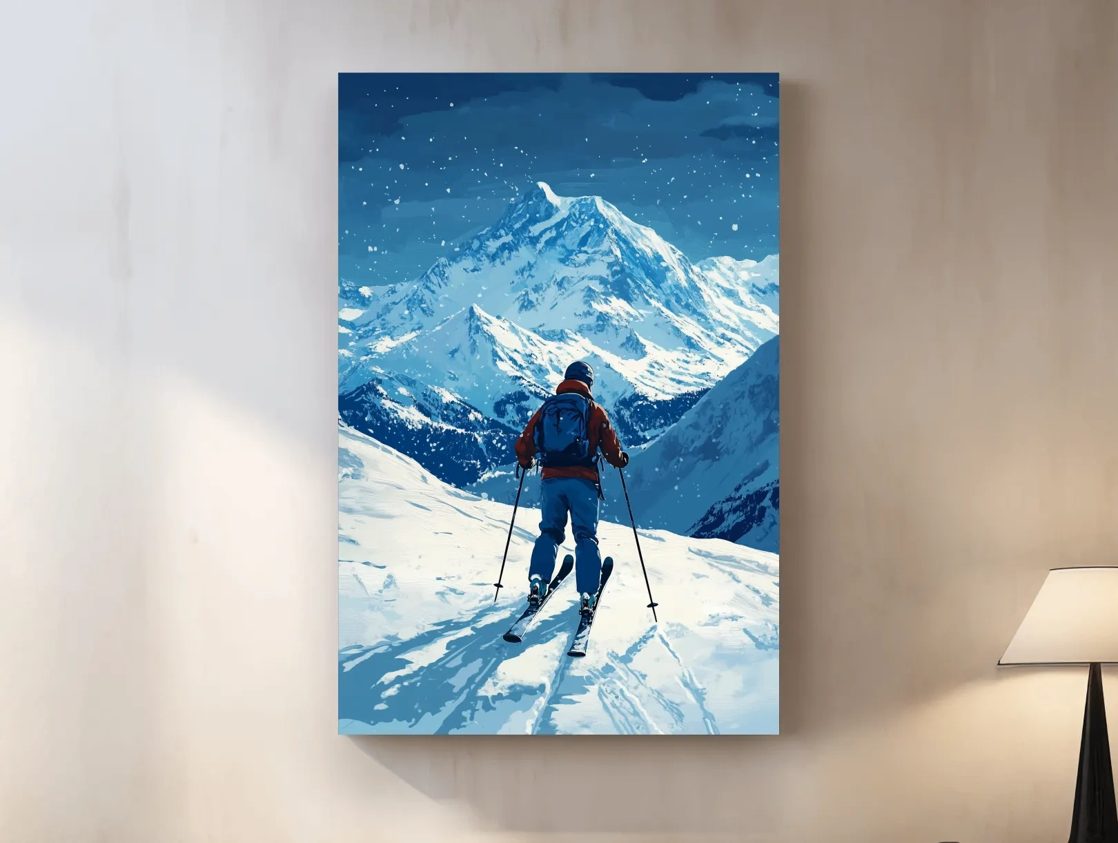 Alpine Skier In Snowy Mountain Peaks - Winter Adventure Landscape Wall Art