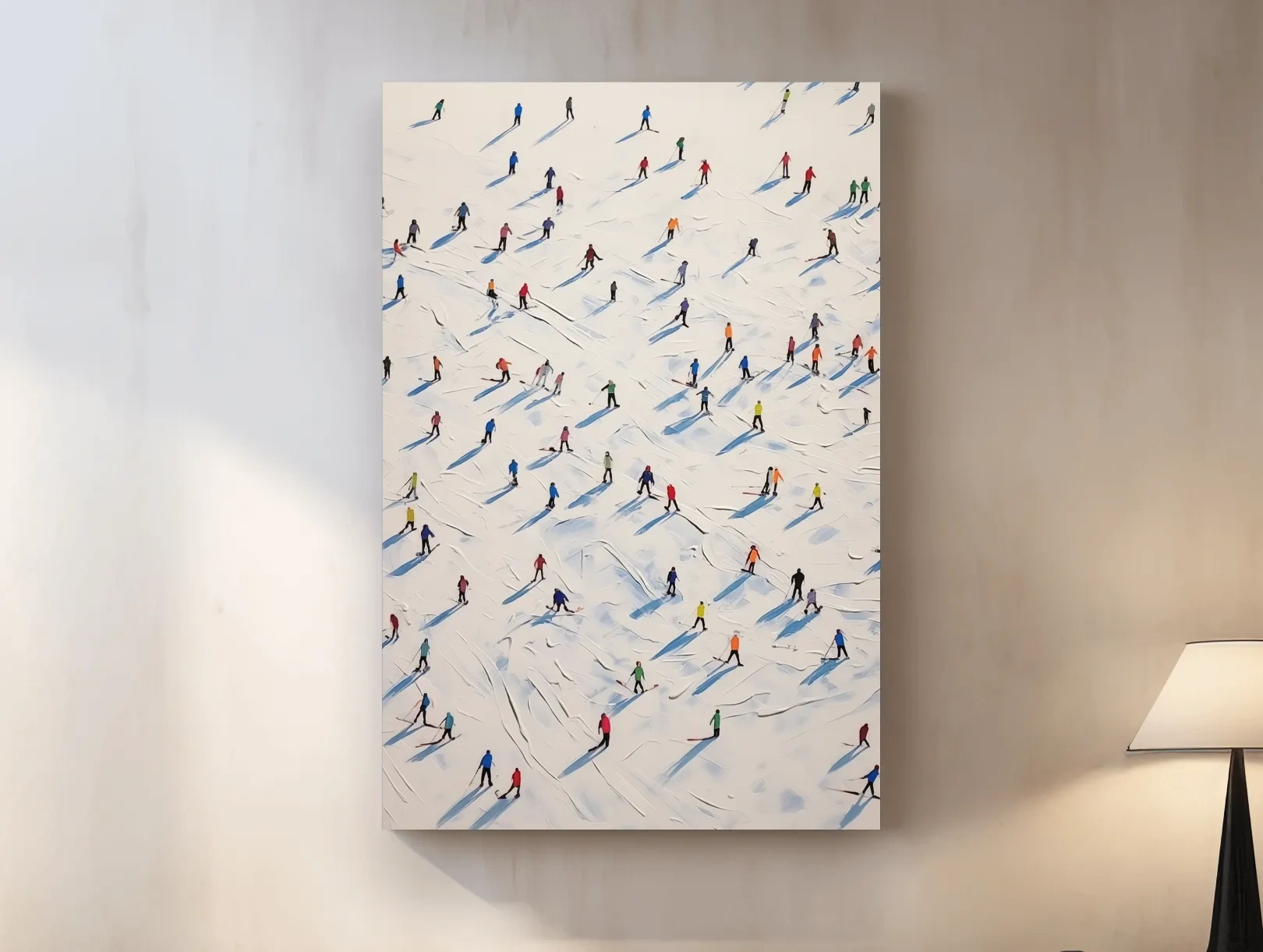 Colorful Skiers On Snowy Slopes - Modern Minimalist Winter Sports Wall Art
