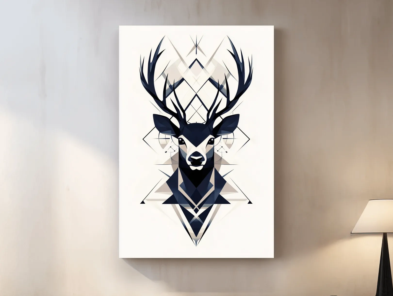 Geometric Stag Head Illustration - Tribal Style Wildlife Wall Art
