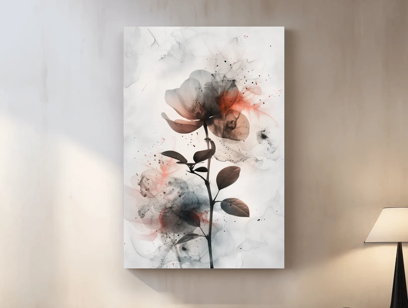 Moody Ink Wash Floral Blossom - Minimalist Floral Watercolor Wall Art