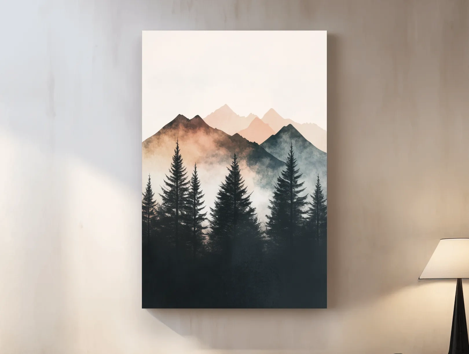 Misty Watercolor Mountain Pine Forest - Serene Nordic Wall Art