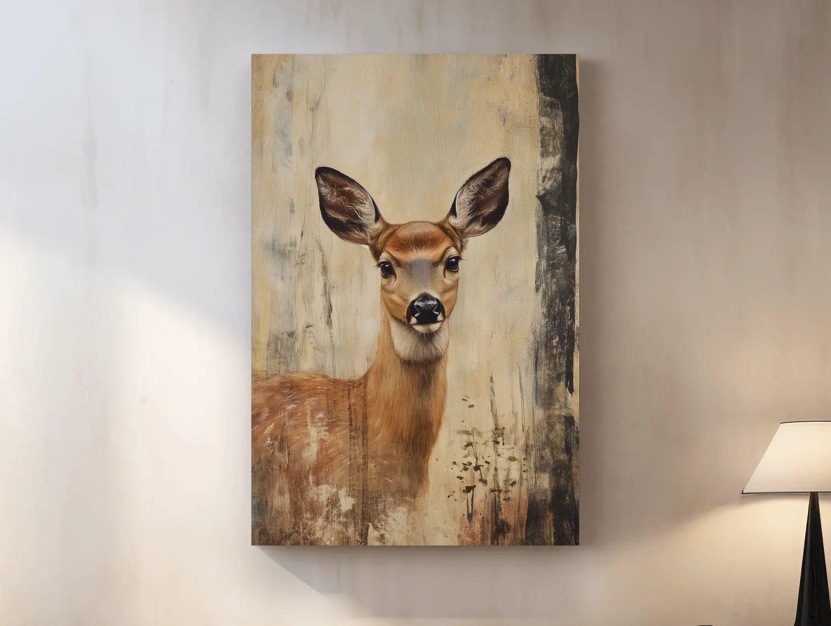 Rustic Whitetail Fawn Portrait Painting - Woodland Wildlife Wall Art