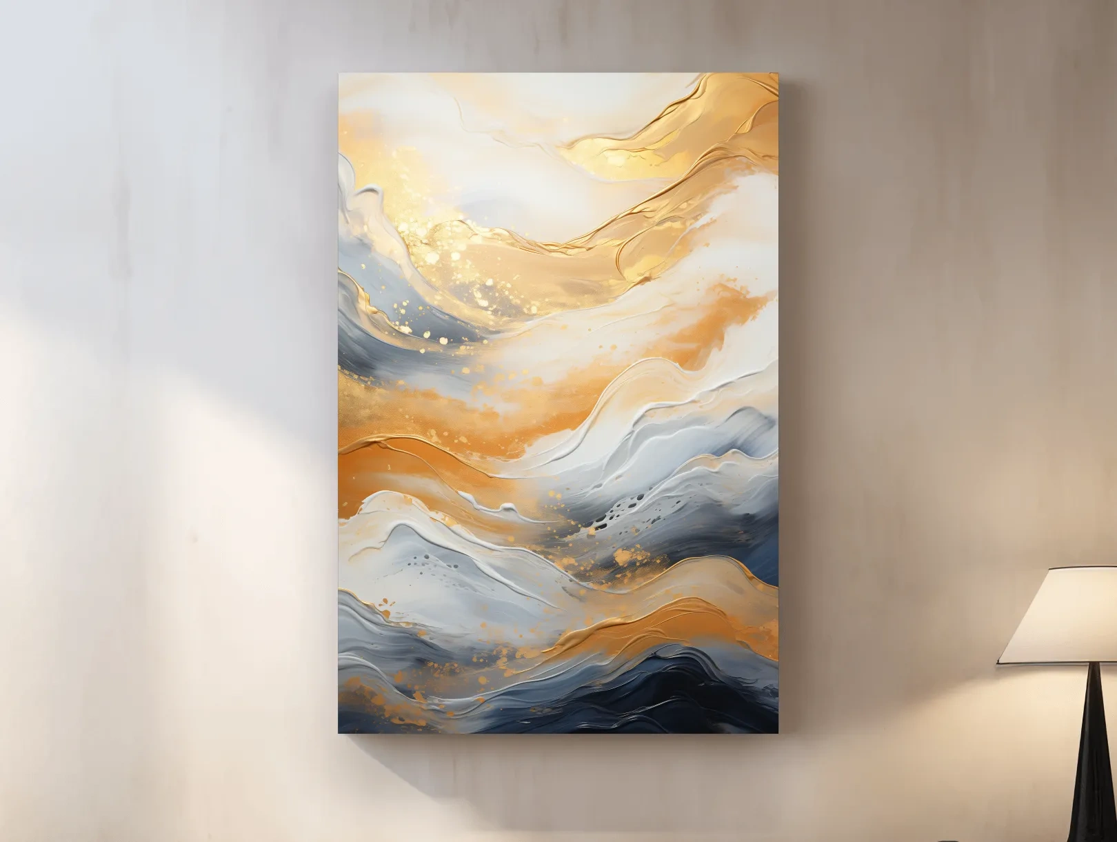 Gold White Marble Swirl Abstract - Modern Alcohol Ink Wall Art