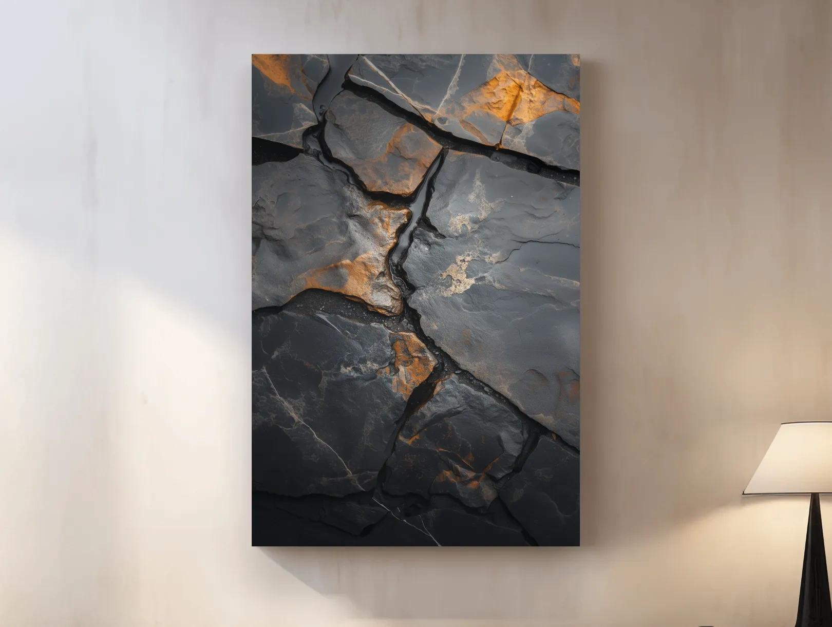 Charcoal Slate Stone Texture Organic Artwork - Modern Abstract Geology Wall Art