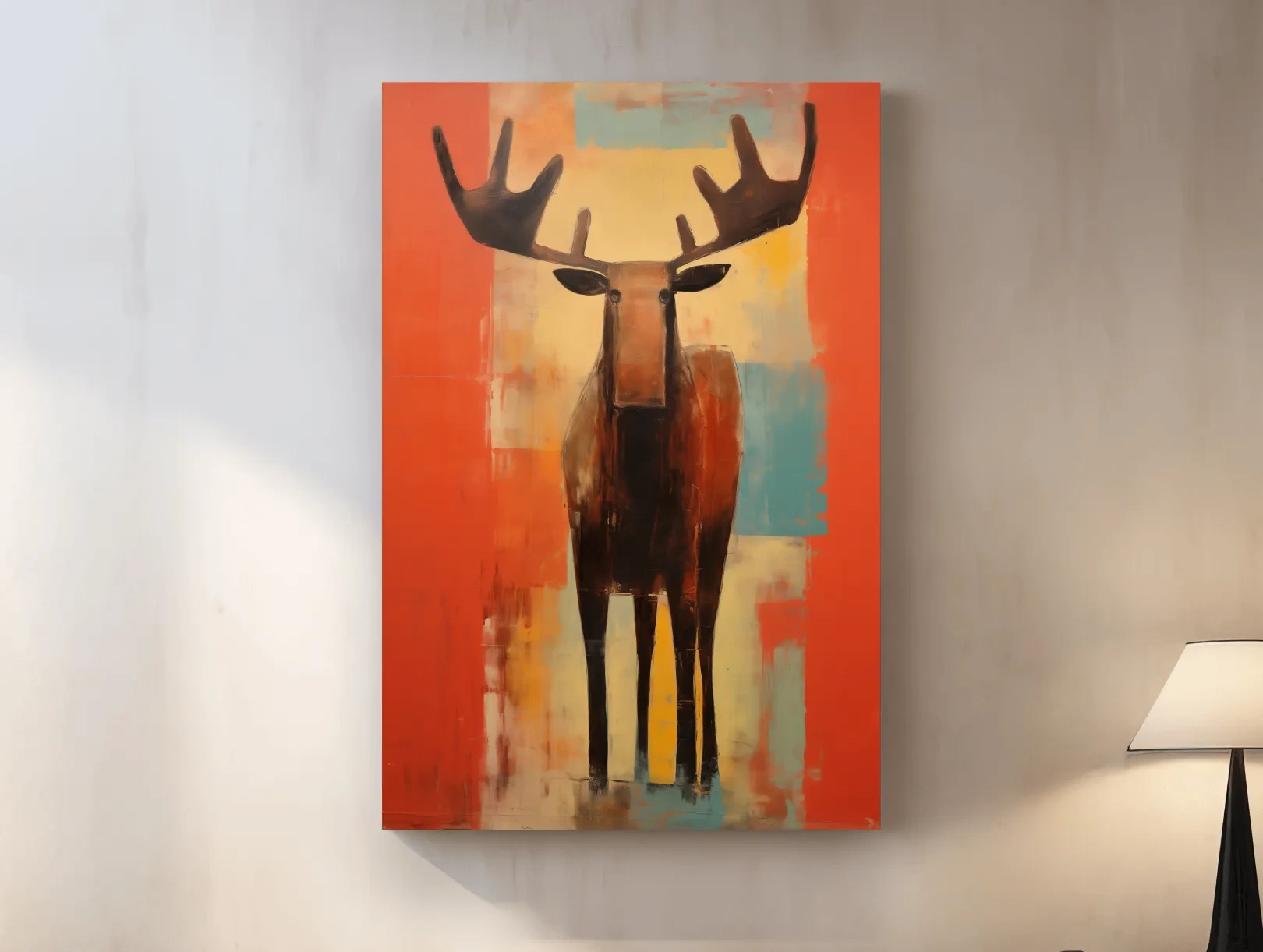 Expressionist Abstract Moose Portrait Painting - Vibrant Rustic Wildlife Wall Art