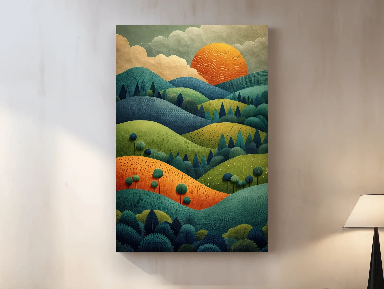 Layered Mountain Sunset Landscape - Mid Century Modern Forest Wall Art