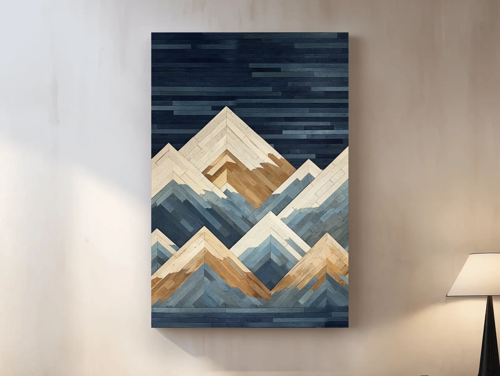 Geometric Layered Mountain Peaks - Wood Texture Landscape Wall Art