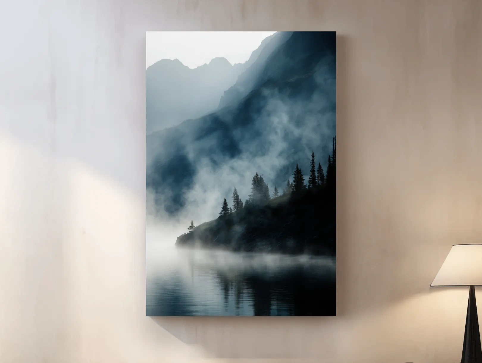 Misty Alpine Lake Landscape Photography - Foggy Pine Forest Nature Wall Art