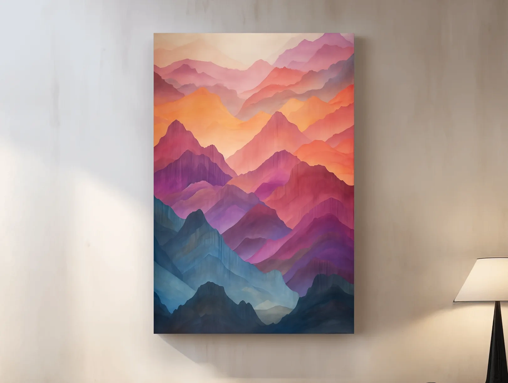 Vibrant Watercolor Layered Mountains - Abstract Sunset Landscape Wall Art