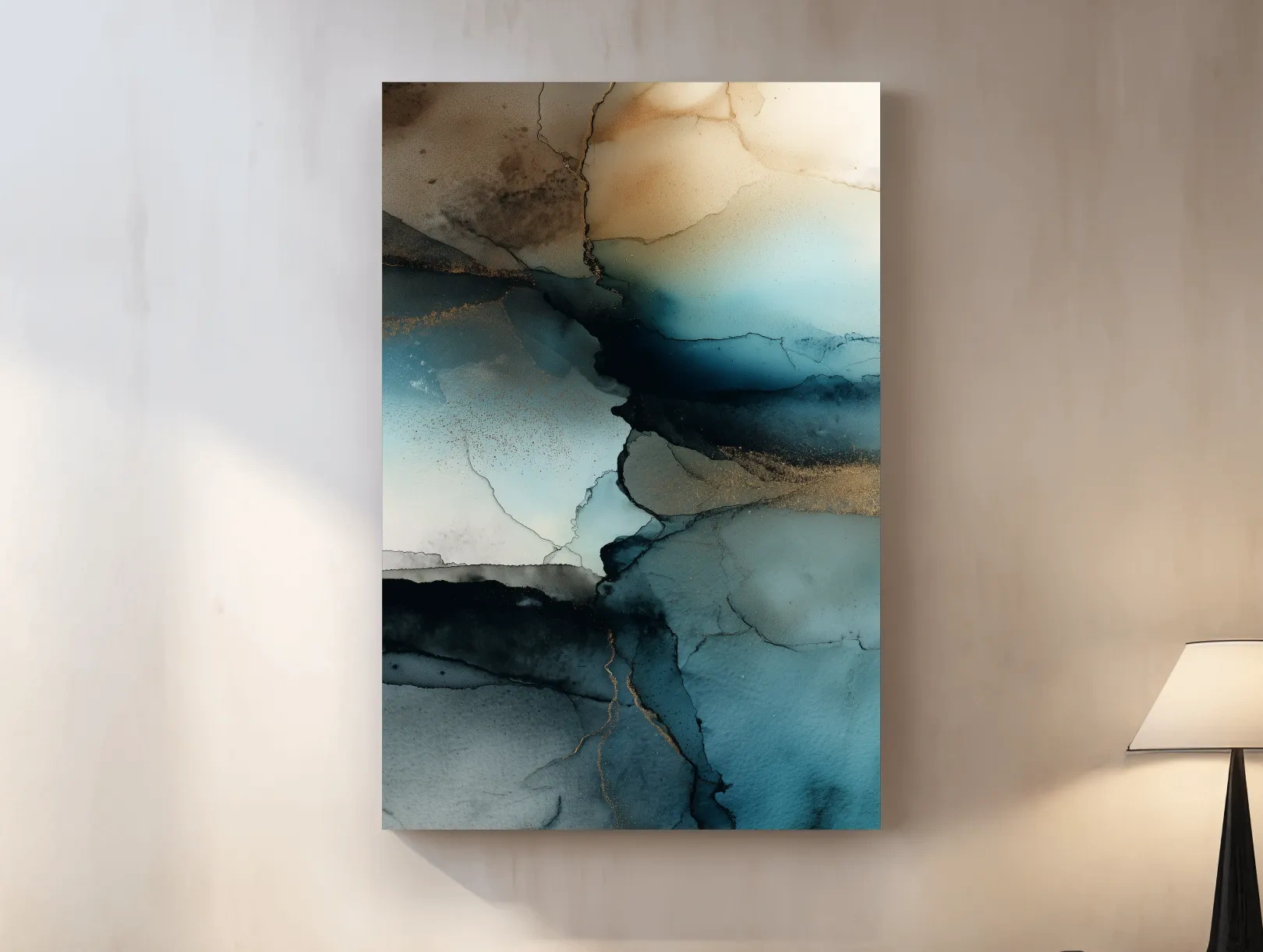 Moody Teal Ink Wash Abstract - Alcohol Ink Style Mountain Wall Art