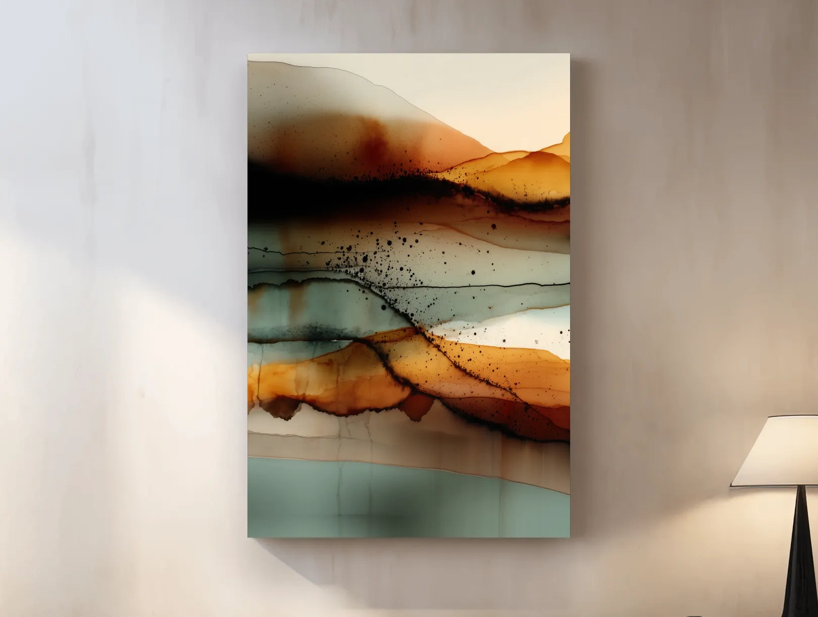 Earth Tone Ink Wash Mountain Landscape - Abstract Modern Wall Art