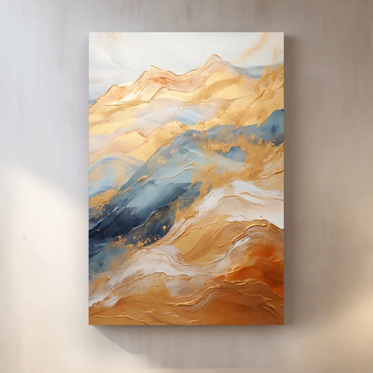 Abstract Gold And Blue Mountain Landscape - Modern Fluid Marble Wall Art
