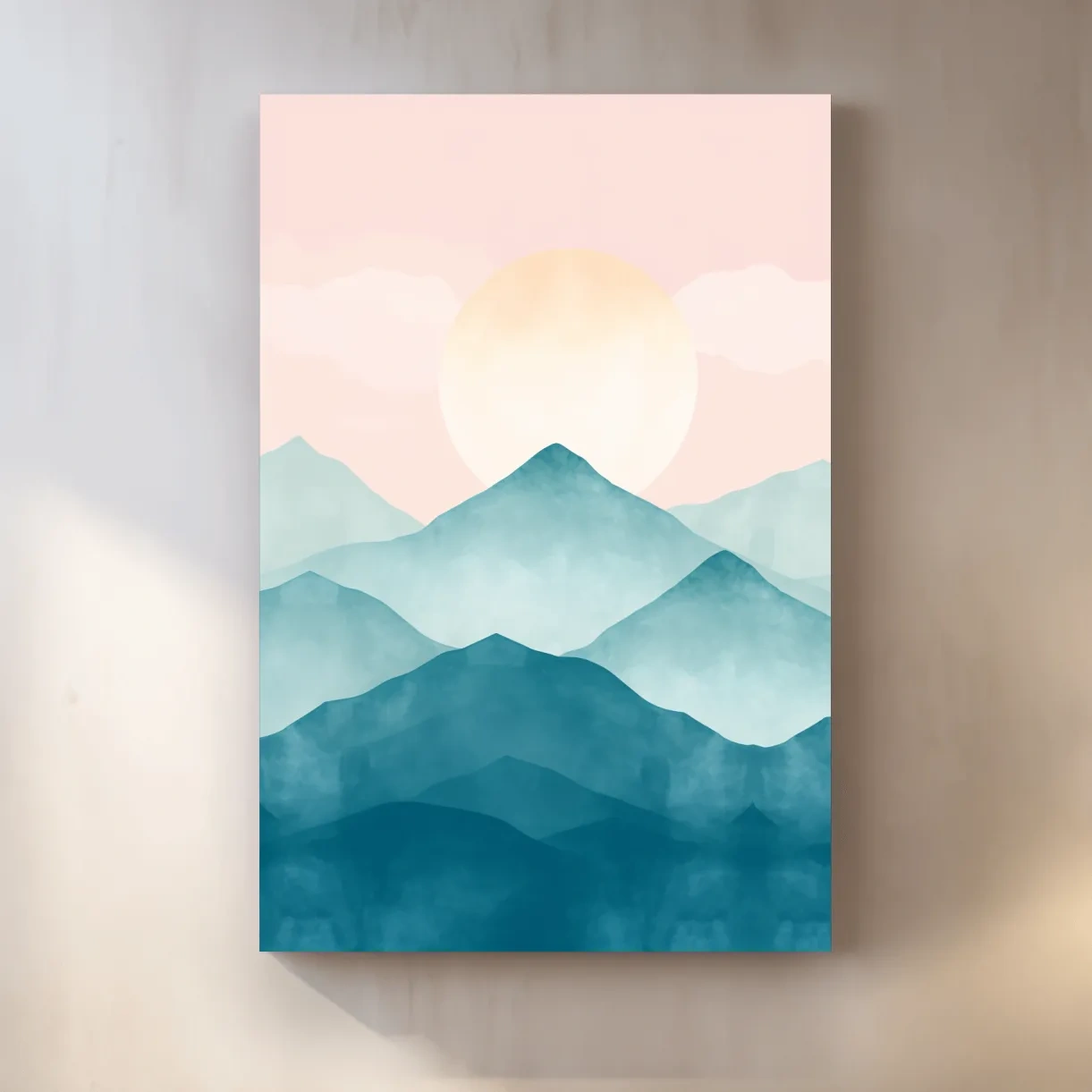 Pastel Watercolor Mountain Sunrise - Abstract Landscape Painting