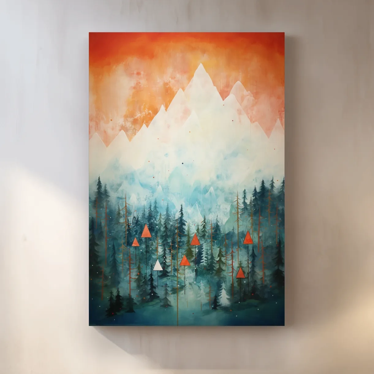 Abstract painting of a forest in the mountains
