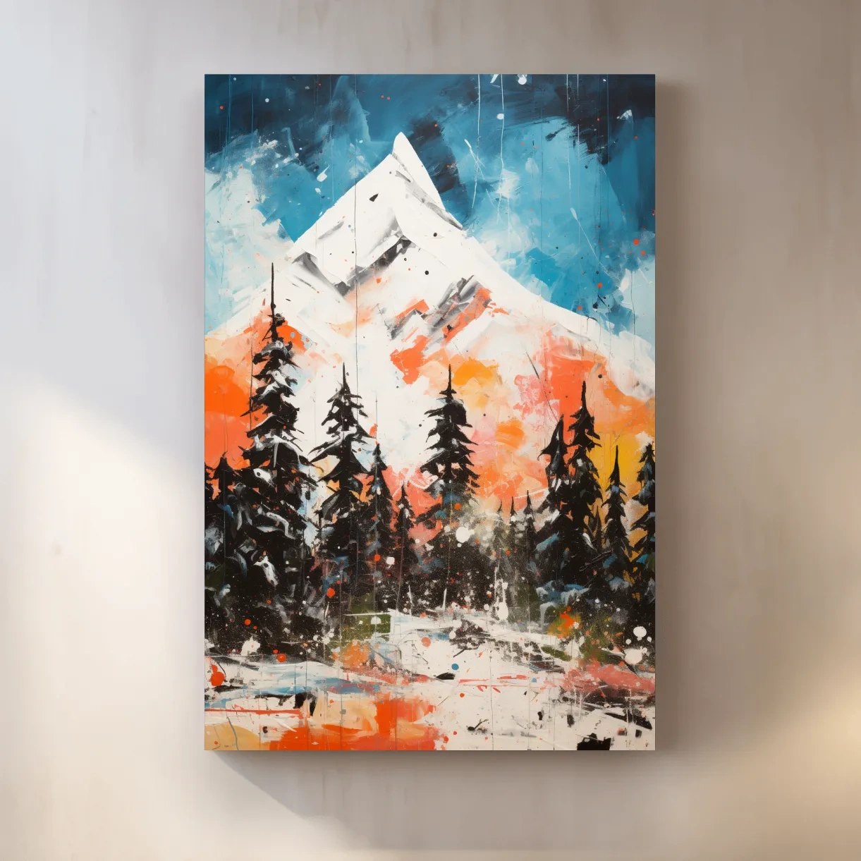 Textured rustic mountain painting