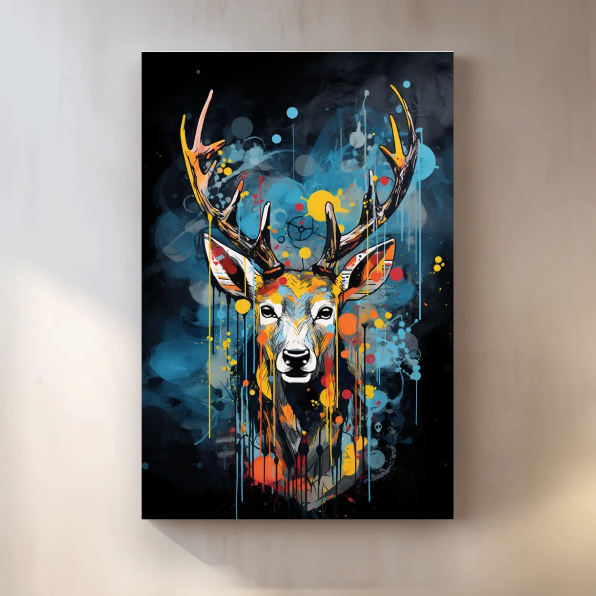 Deer head painting in a graffiti dripping style