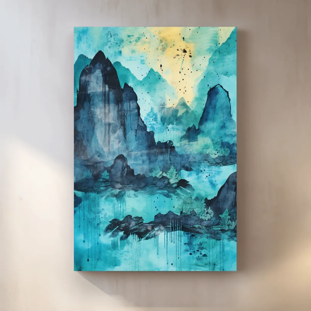 Abstract painting of a mountainous landscape