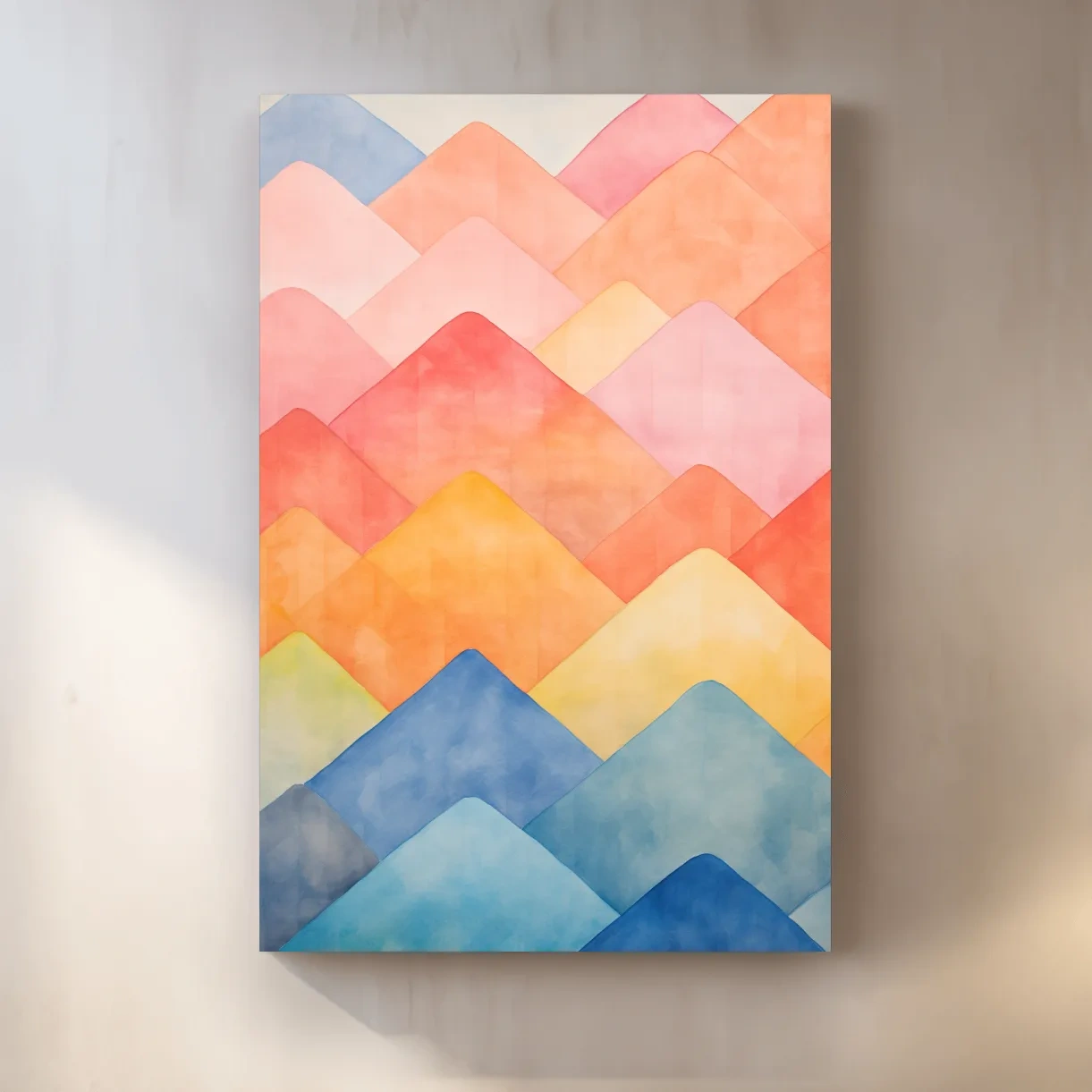 Bright colourful pastel shapes, abstract mountain patterns