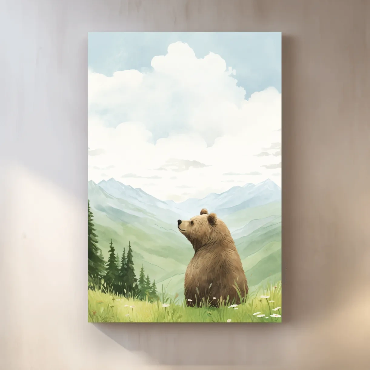 Illustration of a happy bear sitting in the grass