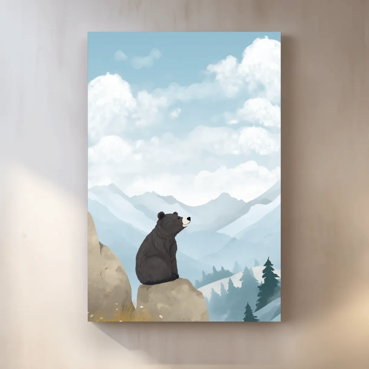 Illustration of a happy bear sitting on a rock