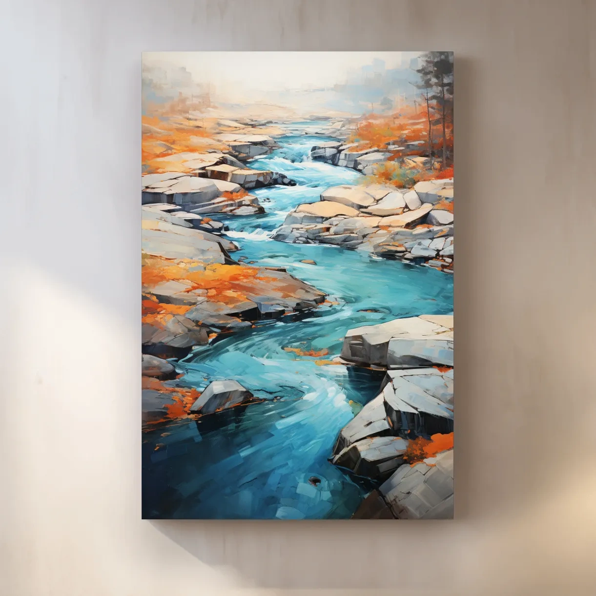 Vibrant Turquoise River Through Rocky Canyon - Modern Impressionist Landscape Wall Art