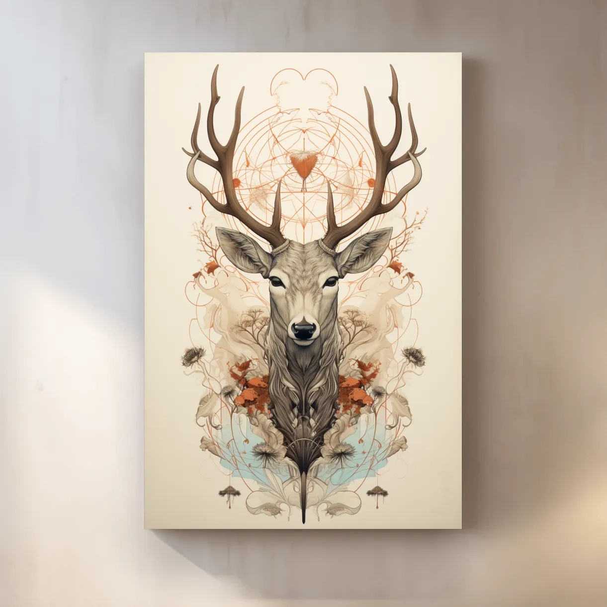 Ornate floral illustration of an elegant deers head