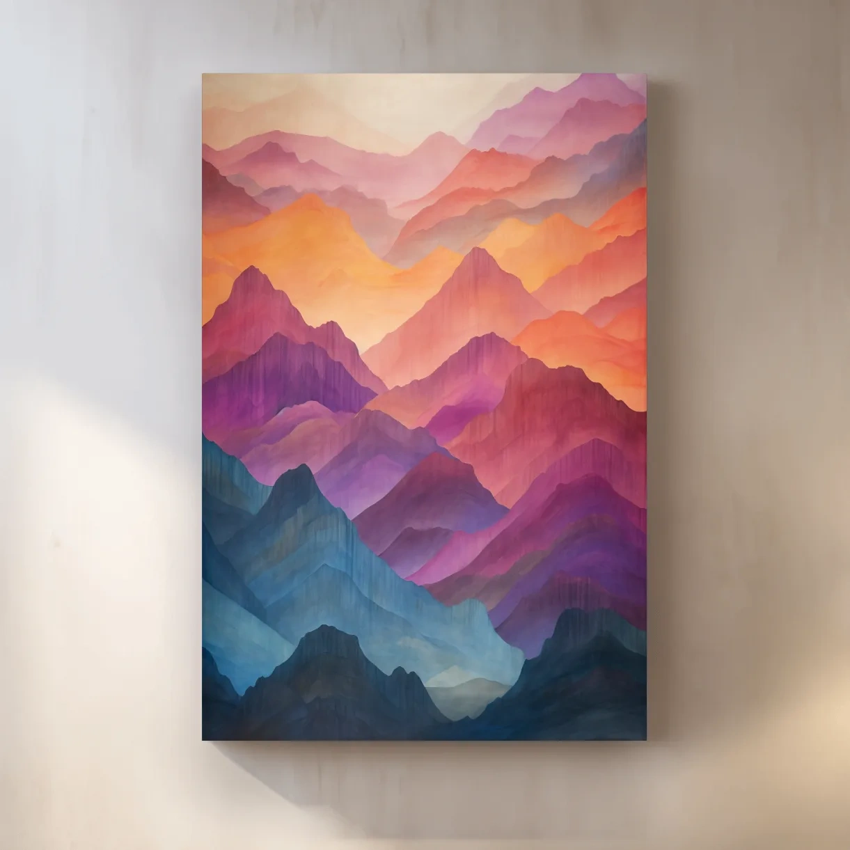 Vibrant Watercolor Layered Mountains - Abstract Sunset Landscape Wall Art
