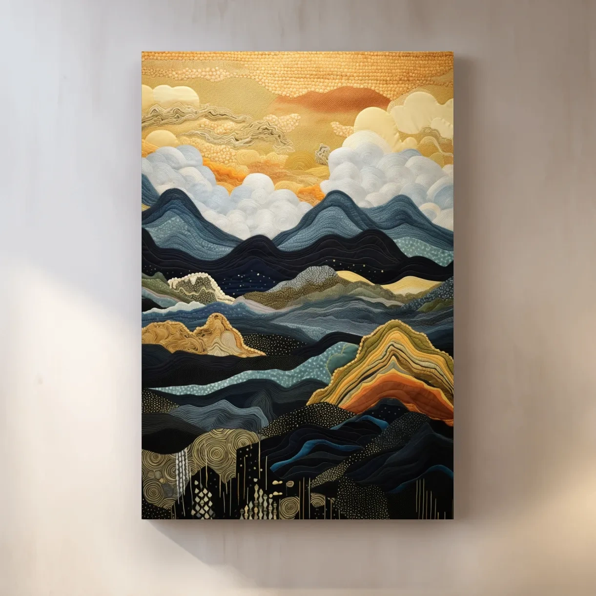 Elegant tapestry art, rolling mountain patterns