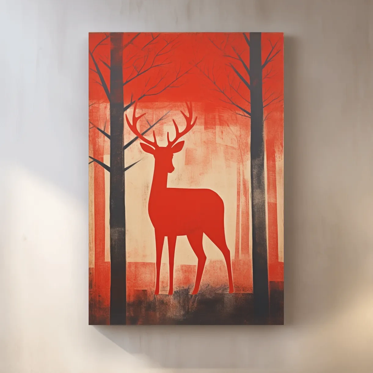 Rustic silhouette painting of a deer in the forest
