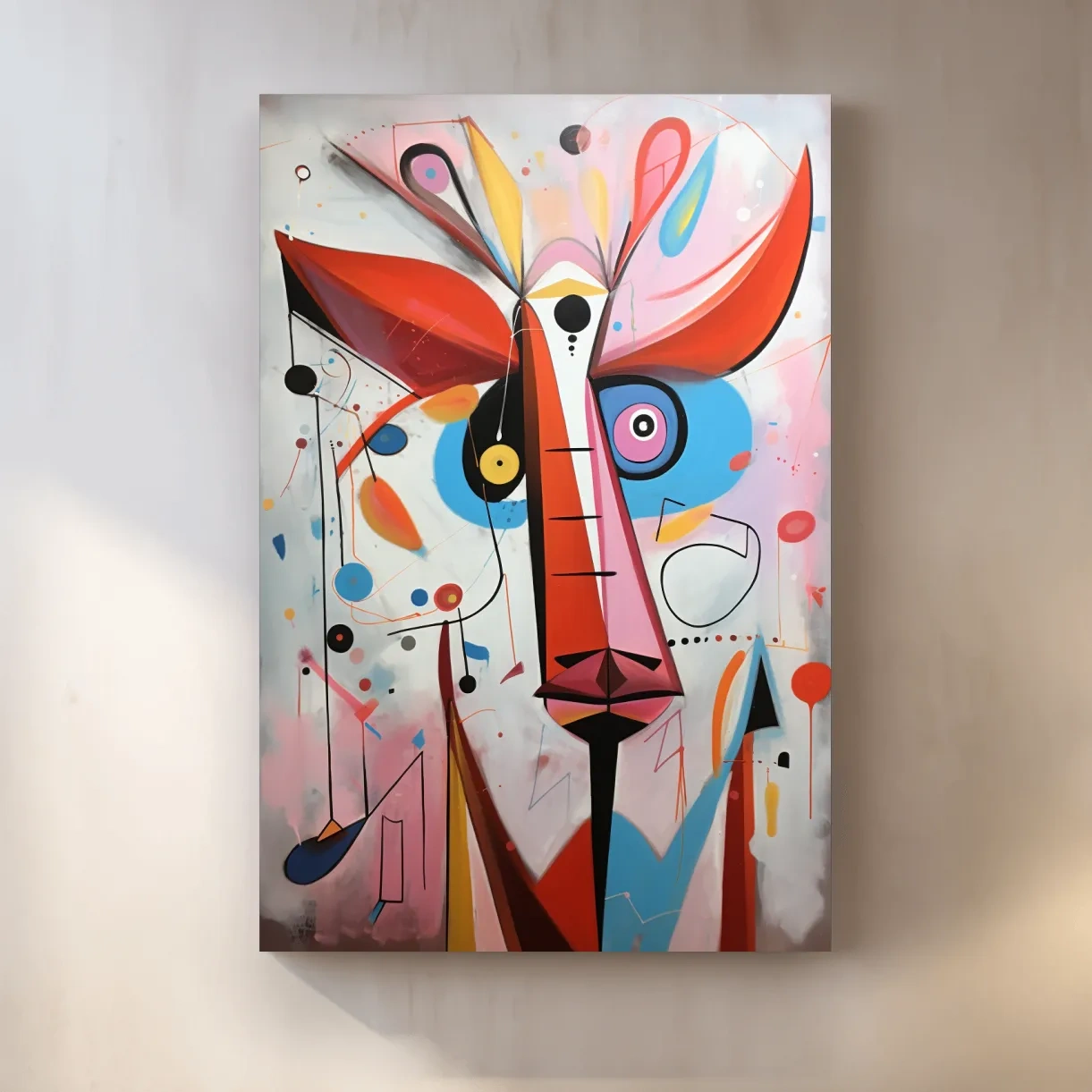 Quirky abstract painting of a deers head